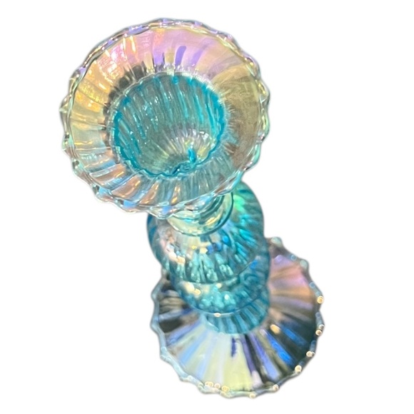 LARGE EGYPTIAN‎ REVIVAL CANDLESTICK LIGHT BLUE SHINY / LiIGHT GLASS - Picture 7 of 11